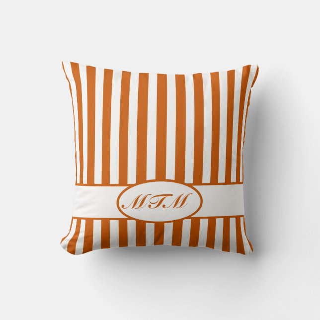 Coussin Brûler les rayures automnales avec monogramme (Recto)