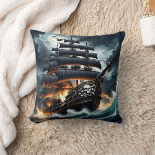 Coussin Brûler un navire pirate dans les mers tempétueuses