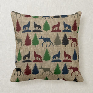 Coussin Brûlons rustiques de l'orignal Wolf Pine Tree Impr