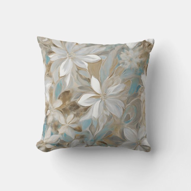 Coussin Brun beige bleu sarcelle floral (Recto)