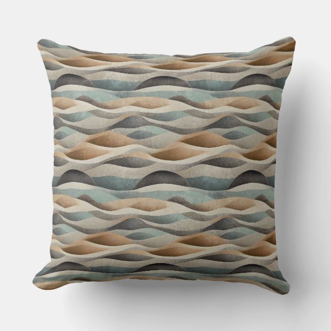 COUSSIN BRUN BEIGE VERT SARCELLE VAGUES ABSTRAITES (Recto)