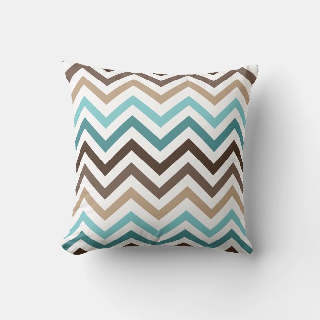 Coussin Brun bleu de Chevron de zigzag frais de motif (Recto)