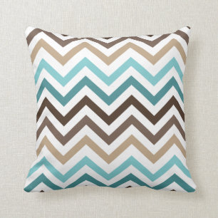 Coussin Brun bleu de Chevron de zigzag frais de motif