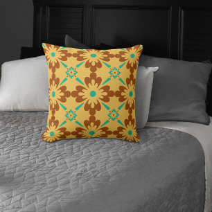Coussin Brun de turquoise et motif espagnol jaune de tuile