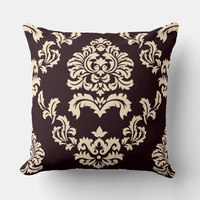 Coussin Brun et beige de motif de damassé (Recto)