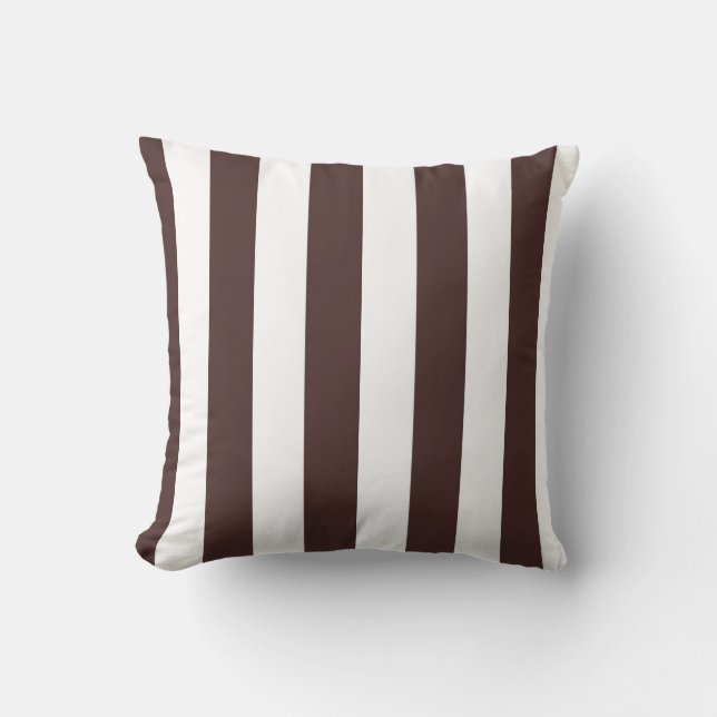 Coussin Brun et blanc rayures verticales café (Recto)