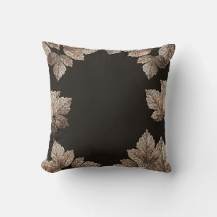 Coussin Brun foncé et feuilles de bronze Rustique Glam aut