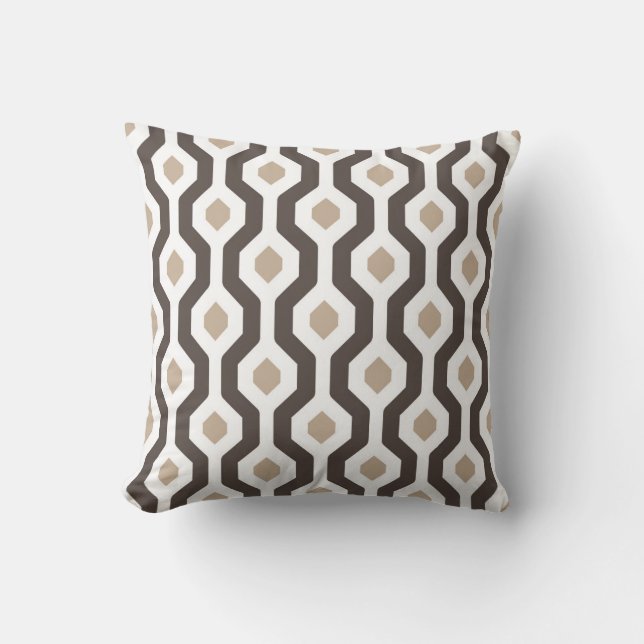 Coussin Brun géométrique de motif de lien d'hexagone (Recto)