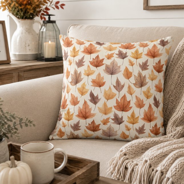 Coussin Brun Orange Doré Marron Feuille de l'Automne Moder (Créateur téléchargé)