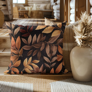Coussin Brun orangé jaune doré feuilles brunes automne