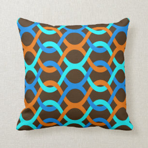 Coussin brun orange rétro d'aqua bleu d'intérieur ou