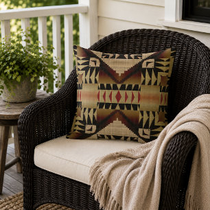 Coussin Brun Taupe Beige Rouge Foncé Noir Art Tribal