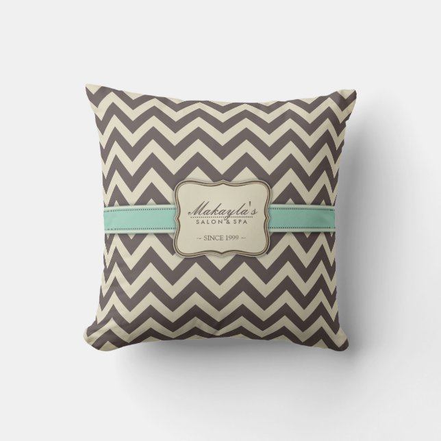 Coussin Brun, vert et beige modernes élégants de Chevron (Recto)