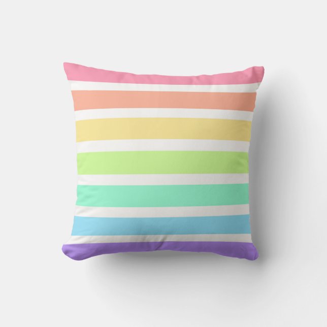Coussin Bubblegum arc-en-ciel et bandes blanches (Recto)