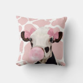 Coussin Bubblegum rose fille soufflant vache (Recto)