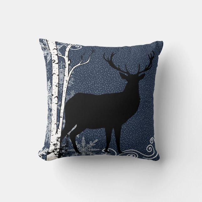 Coussin Buck and Doe Deer Winter Birch Forest Jeu d'oreill (Recto)