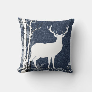 Coussin Buck and Doe Deer Winter Birch Forest Jeu d'oreill