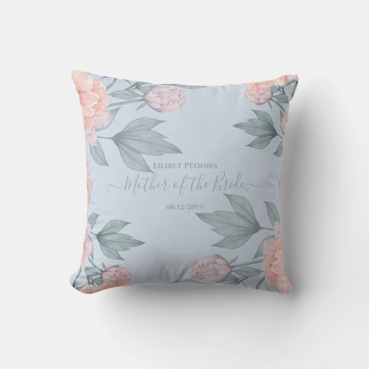 Coussin Budget Pêcher Floral Dusty Blue Sage Mariage feuil (Recto)
