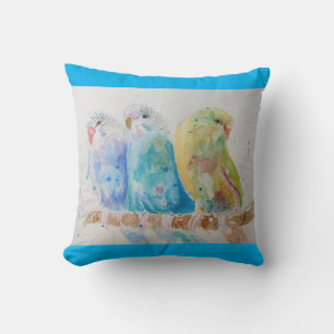 Coussin Budgie Aquarelle Peinture oiseau Cuisine Aqua Turq