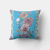 Coussin Budgie Budgerigar Rose aquarelle florale Cushion (Verso)