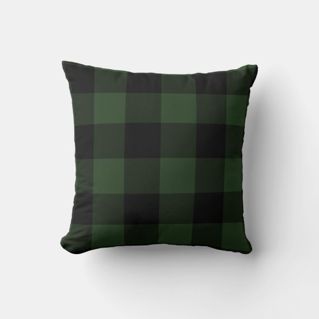 Coussin Buffalo Check Celtic Green and Black Carrés Plaid (Recto)