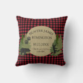 Coussin Buffalo Check Plaid Red Black Baby Boy Stats de na (Verso)