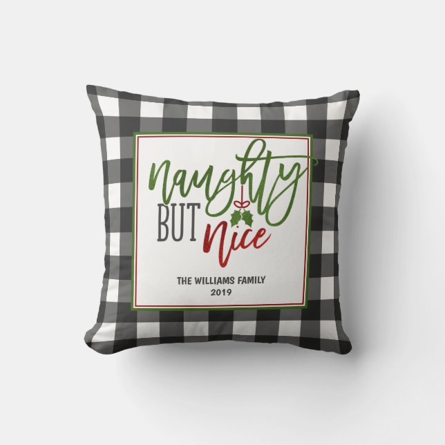Coussin Buffalo De Noël Plaid Naughty Mais Nice (Recto)