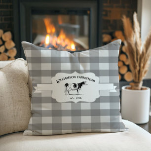 Coussin Buffalo gris Plaid Agritourisme Vache Lève Oreille