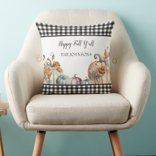 Coussin Buffalo Plaid Citrouilles Automne