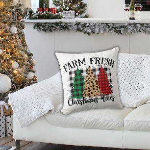 Coussin Buffalo Plaid et arbres de Noël Empreintes de léop