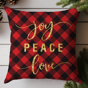 Coussin Buffalo Plaid Joy Peace Love