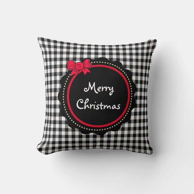 Coussin Buffalo Plaid Joyeux Décor Festif de Noël (Recto)