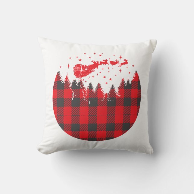 Coussin Buffalo Plaid Père Noël et Sleigh (Recto)