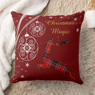Coussin Buffalo Plaid Reindeer Noël Magie Ornements