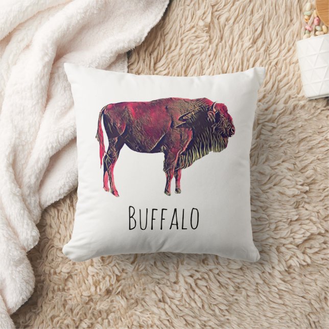 Coussin Buffalo Portrait Design pour bison ou animal sauva (Couverture)