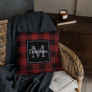 Coussin Buffalo rouge abattu Initiale personnelle Jeu