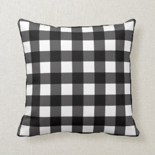 Coussin Buffle à carreaux noir et blanc à vichy à carreaux