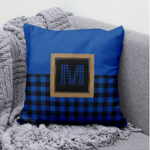 Coussin Buffle bleu classique plaqué En vichy Monogramme