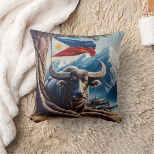 Coussin Buffle D'Eau Par Montagne Avec Drapeau Philippin