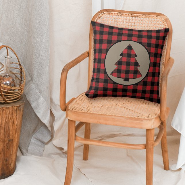 Coussin Buffle noir rouge Plaid Christmas Tree (Créateur téléchargé)