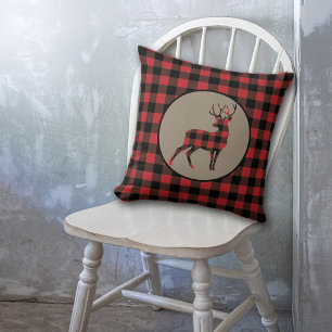Coussin Buffle noir rouge Plaid Deer Buck