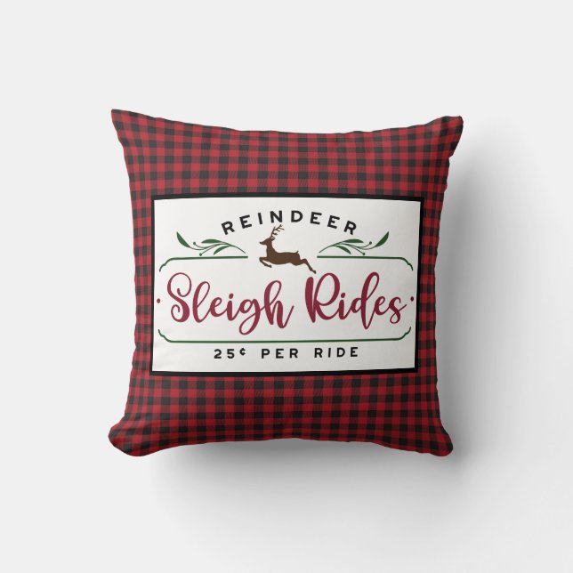 Coussin Buffle noir rouge Plaid - Reindeder Sleigh Rides (Recto)