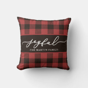 Coussin Buffle rouge plaqué avec Joyeux Script Noël
