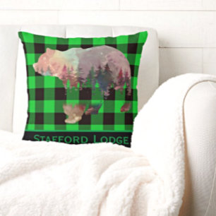 Coussin Buffle vert personnalisé Plaid Bear Wilderness