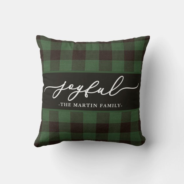 Coussin Buffle vert Plaid avec Joyeux Script Noël (Verso)