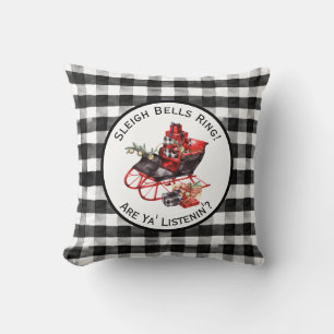 Coussin Buffle Vintage noir rouge à bascule chèque Noël