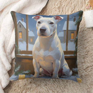 Coussin Bull Terrier avec lumières de Noël Holiday