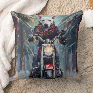 Coussin Bull Terrier Chien Conduisant Moto Noël