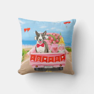 Coussin Bull Terrier Chien Saint-Valentin Camion Cœurs