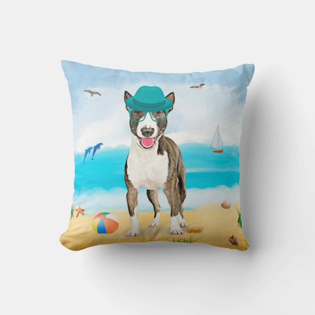 Coussin Bull Terrier Dog sur la plage (Recto)